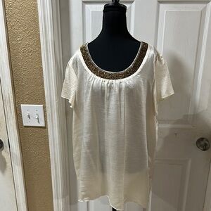 Elegant Cream Top with bronze and silver  Accents